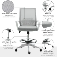 Vinsetto Lot de 2 fauteuils de bureau chaise de bureau assise haute réglable dim. 64L x 60l x 106-126H cm pivotant 360° maille(m-7)
