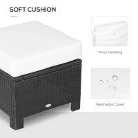 Outsunny Rattan Footstool Wicker Ottoman with Padded Seat Cushion Outdoor Patio Furniture for Garden Poolside Living Room, 50 x 50 x 35 cm, Black(m-5)