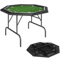 SPORTNOW 8 Player Folding Poker Table, Portable Octagon Blackjack Table with Cup Holders, Padded Edge, Green(m-11)
