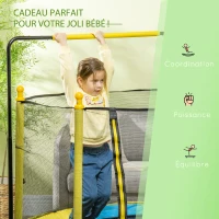 ZONEKIZ Trampoline rond enfant avec filet de protection capacité 50 kg pour adultes et enfants diamètre 140 cm jaune et noir(m-7)