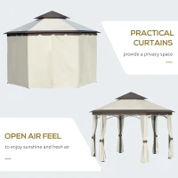 Outsunny 4 x 3.4m Hexagonal Metal Gazebo Garden Pavilion Outdoor Marquee Canopy Wedding Party Tent Shelter w/ Sidewall Panels(m-5)