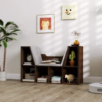 HOMCOM Bookcase Storage Shelf with Cushioned Reading Seat, Cube Bookshelf Organizer for Bedroom Living Room, Chestnut(m-7)