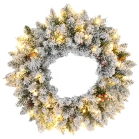 HOMCOM 60" Snowy Pine Cone and Berry Christmas Wreath, with LED Lights(m-1)