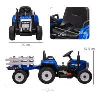 HOMCOM Tractor Eléctrico con Remolque para Niños 3-6 Años con Control Remoto y Cinturón de Seguridad 136,5x50x52,5 cm Azul(m-3)