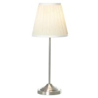 HOMCOM Modern Table Lamp with Pleated Fabric Lampshade and Metal Base, Home Lighting for Living Room, Bedroom, Office, White and Silver(m-1)