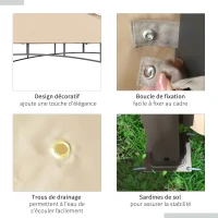 Outsunny Tonnelle pavillon de jardin 3x3m auvent pliable double toit pour ventilation auvents réglables structure en métal tissu polyester 3L x 3l x 2,7H m beige(m-7)