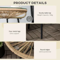 Outsunny Rattan Side Table, Round Outdoor Coffee Table, with Round PE Rattan and Tempered Glass Tabletop for Patio, Garden, Balcony, Beige(m-6)