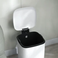 HOMCOM Poubelle de cuisine 12L avec couvercle, poubelle anti-traces de doigts avec pédale et seau intérieur amovible, blanc(m-9)
