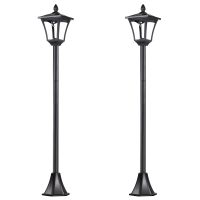 Outsunny 2 Pieces Outdoor Garden Solar Post Lamp Sensor Dimmable LED Lantern Bollard Pathway 1.6M Tall – Black