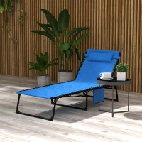 Outsunny Padded Sun Lounger, with Five-Position Reclining Back - Blue(m-2)