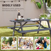 Outsunny 6 Seater Wooden Picnic Table Bench for Outdoor Garden or Patio with Parasol Cutout 150 cm Grey(m-7)