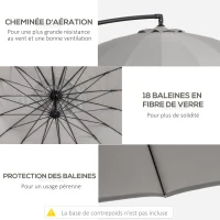Outsunny Parasol déporté rond inclinable manivelle piètement mât métal. dim. Ø 2,96 x 2,6H m polyester haute densité gris(m-6)
