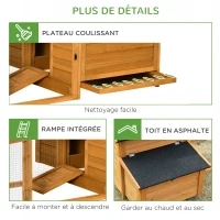 PawHut Poulailler avec nichoir cage à poules avec perchoir pondoir enclos avec grand d'espace d'activité rampe tiroir à déjection bois naturel massif dim. 180L x 92l x 78H cm(m-7)