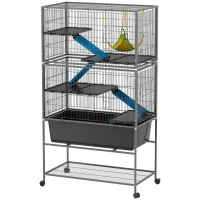 PawHut 5 Levels Rolling Small Animal Cage with Non Slip Ramps, Slide Out 16cm Deep Tray, 88 x 48 x 150.5cm, Dark Grey(m-11)