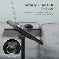 HOMCOM Mesa Auxiliar con Ruedas Mesita Lateral para Sofá Cama con Altura y Ángulo de Tablero Ajustable y Frenos para Dormitorio Salón Oficina 58x34x72-90 cm Negro(m-5)