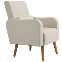 HOMCOM Accent Chair, Linen-Touch Armchair with Pillow, Upholstered Leisure Lounge Sofa for Living Room, Club Chair with Rubber Wooden Frame, Cream(m-11)