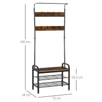 HOMCOM Perchero de Pie Perchero Metálico Zapatero 3 Estantes 8 Ganchos Colgador para Zapatos Ropas para Pasillo Entrada 72x34x185cm(m-3)