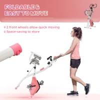 HOMCOM 2-in-1 Folding Exercise Bike with 8-Level Magnetic Resistance, Arm Resistance Band, Pulse Sensor, Pink(m-7)