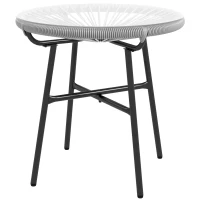Outsunny Mesa Auxiliar de Ratán Sintético Redonda para Exteriores con Encimera de Vidrio Templado Ø50x50 cm Gris(m-1)