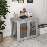 PawHut Dog Crate, End Table, with Three Doors, Locks, Latches for Large Dogs, Indoor Use - Grey(m-2)