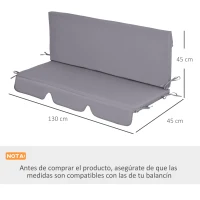 Outsunny Cojín para Balancín de 2 Piezas Cojín de Asiento y Respaldo para Jardín Terraza Exterior130x45x5 cm Gris(m-3)