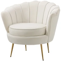 HOMCOM Fauteuil Coquillage Fauteuil Design dim. 79L x 77l x 77H cm Pieds dorés effilés Velours Blanc(m-1)