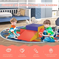 HOMCOM 4er Softbaustein-Set zum Klettern und Rutschen, Kunstlederbezug, für Kinder im Alter von 1-3 Jahren, Mehrfarbig(m-4)