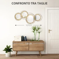 HOMCOM Decorazione Murale 3D in Metallo, Wall Art a Cerchi con Specchi 107x56cm, Oro(m-7)
