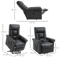 HOMCOM Power Lift Chair Armchair for the Elderly, PU Leather Recliner Chair with Extended Footrest, Remote Control and Side Pocket, Black(m-3)