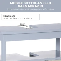 kleankin Mobile Sottolavabo Bagno con Armadietto e Ripiano Aperto, 60x30x62cm, Grigio e Legno Naturale(m-5)