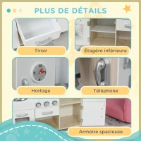 HOMCOM Cuisine Bois Jeu d'imitation - Cuisine Enfant - Nombreux Accessoires & rangements Inclus - MDF pin Blanc chêne Clair(m-7)