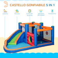 Outsunny Castello Gonfiabile per Bambini 3-8 Anni con Scivolo, Trampolino e Piscina, 380x340x170cm(m-4)