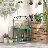 Outsunny Raised Planter with Greenhouse Cover, Mobile Elevated Garden Bed with Wheels and Bottom Shelf for Vegetables, Green(m-10)