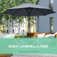 Outsunny Garden 3(m) Parasol Umbrella, Outdoor Market Table Umbrella Sun Shade Canopy with 8 Ribs, Easy Push to Open, Grey(m-4)