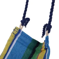 Outsunny Outdoor Hammock Hanging Rope Garden Yard Patio Swing Chair Seat Woodenwith Footrest Cotton Cloth Blue Stripe(m-8)