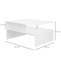 HOMCOM Tavolino da Caffè Basso a 2 Livelli Arredamento Moderno , Tavolino Basso in Legno e Alluminio, Bianco, 90x60x42cm(m-3)