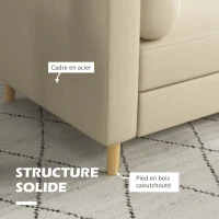 HOMCOM Canapé 3 places 180 cm style scandinave 2 petits coussins supplémentaires piètement bois revêtement tissu blanc crème(m-6)