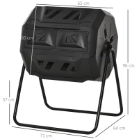 Outsunny Compostiera da Giardino Girevole a 2 Sezioni con 8 Prese d'Aria, Compostiera Domestica in Acciaio e PP, 160 L, per Compostaggio Rifiuti Organici, 71x65x96 cm, Nero(m-3)