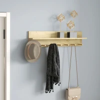 HOMCOM Mensola da Parete in Legno di Abete con 7 Ganci per Ingresso e Soggiorno, 80x12x20 cm(m-2)