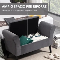 HOMCOM Panca Contenitore Imbottita per Camera in Tessuto Vellutato con Braccioli, 111.5x41x65cm - Grigio(m-4)