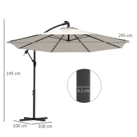 Outsunny 3m Solar LED Light Offset Cantilever Parasol - Beige(m-3)