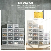 HOMCOM 18PCS Clear Shoe Box, Plastic Stackable Shoe Storage Box for UK/EU Size up to 8.5/43 with Magnetic Door for Women/Men, 25 x 35 x 19cm(m-6)