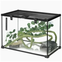 PawHut Boîte à reptiles habitat de terrarium transparent couvercle coulissant treillis métallique noir(m-1)