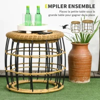Outsunny Lot de 2 tables basses gigognes de jardin table d'appoint ronde encastrables résine tressée imitation rotin kaki foncé(m-4)
