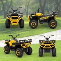AIYAPLAY 12V Kids Electric Ride on ATV, Battery-Powered Quad Bike w/ Spring Suspension, Forward Backward, Storage Basket, Yellow(m-8)