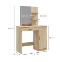 HOMCOM Tavolo per Trucco in Truciolato con Mobiletto, Cassetto, Ripiani Aperti e Specchio, 90x38x138 cm(m-3)