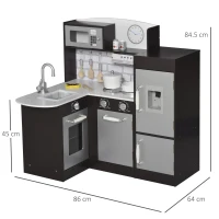 HOMCOM Cucina Giocattolo per Bambini in Legno con 14 Accessori, Forno, Lavandino, Frigo e Microonde, Età 3+ Anni, 86x64x84.5cm, Argento e Marrone(m-3)
