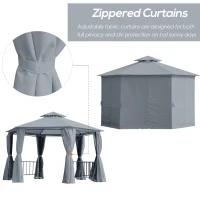 Outsunny 3 x 3(m) Hexagon Gazebo Patio Canopy Party Tent Outdoor Garden Shelter w/ 2 Tier Roof & Side Panel - Grey(m-7)