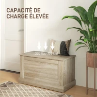 HOMCOM Coffre de rangement, coffre à jouets, avec charnière de sécurité, pour salon, en bois, 80 x 40 x 45 cm, bois naturel(m-6)