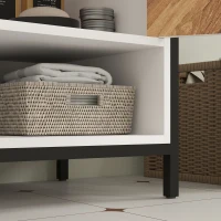 HOMCOM Under Sink Bathroom Cabinet, Rustic Under Sink Cabinet with Herringbone Doors and Open Compartment for Basin with or without Pedestal, 80 x 40 x 60cm, Cream White(m-8)